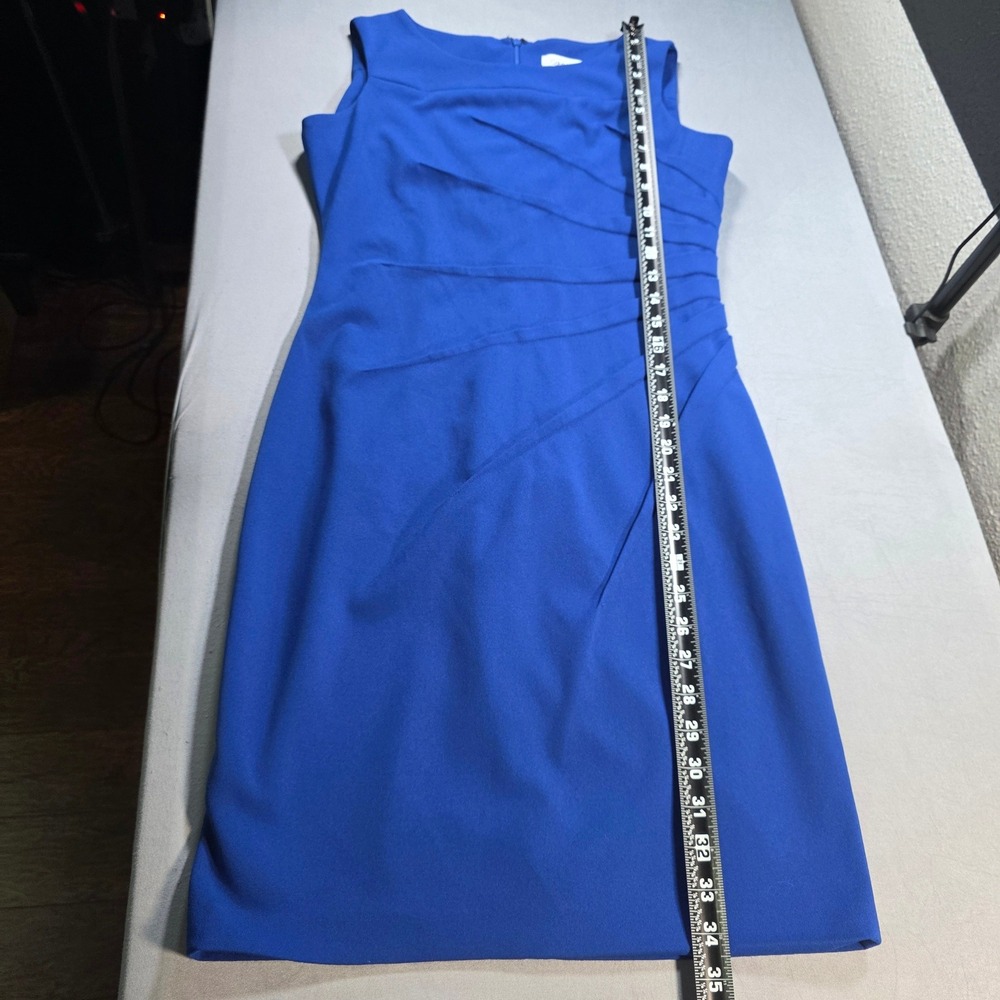 Calvin Klein Royal Blue Sunburst Pleated Sheath Dress 8P Sleeveless Boat Neck - Picture 2 of 12